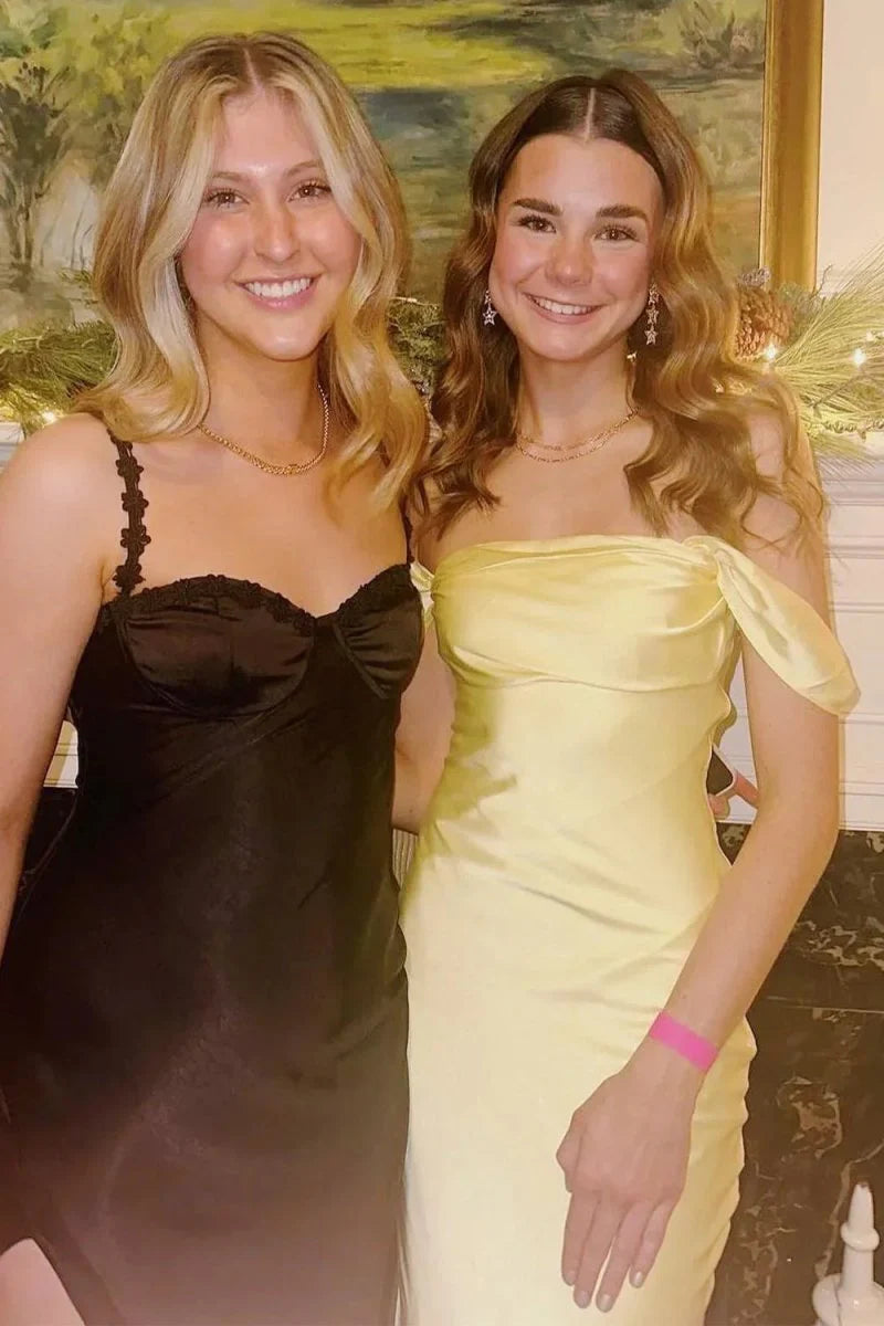 Yellow Off The Shoulder Sheath Satin Long Mermaid Prom Dress