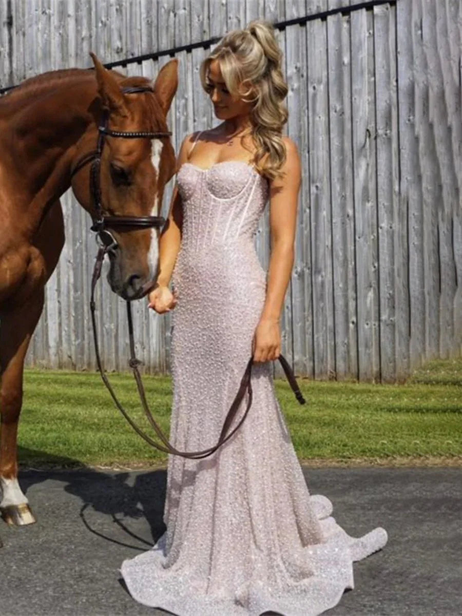 जानेमन सेक्विन बीडिंग मरमेड प्रोम ड्रेस