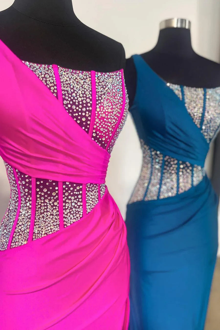 Roycebridal Laylani | Blue Mermaid One Shoulder Long Prom Dresses with Beaded