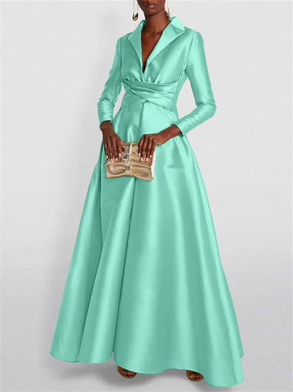 Long Sleeves V Neck Floor-length A Line Evening Dress