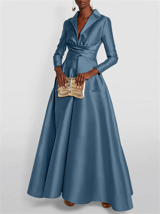 Long Sleeves V Neck Floor-length A Line Evening Dress