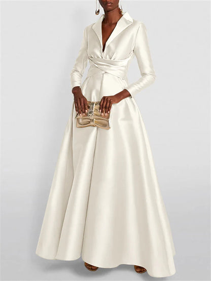 Long Sleeves V Neck Floor-length A Line Evening Dress