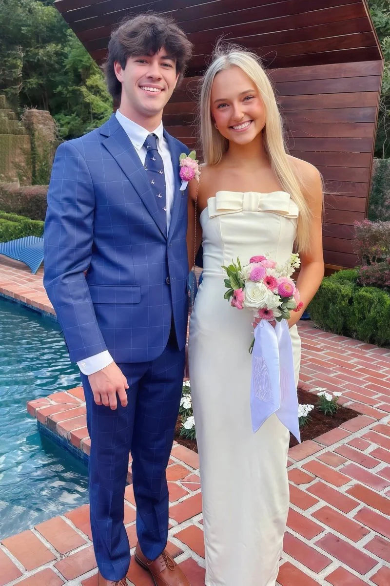 Yellow Strapless Sheath Bow Satin Long Formal Mermaid Prom Dress