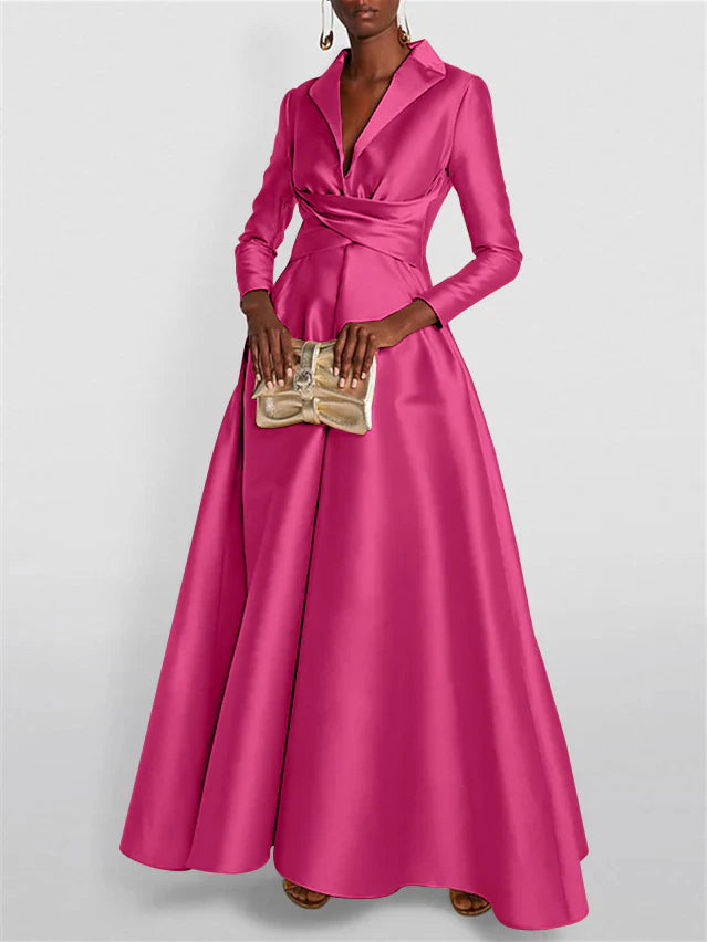 Long Sleeves V Neck Floor-length A Line Evening Dress