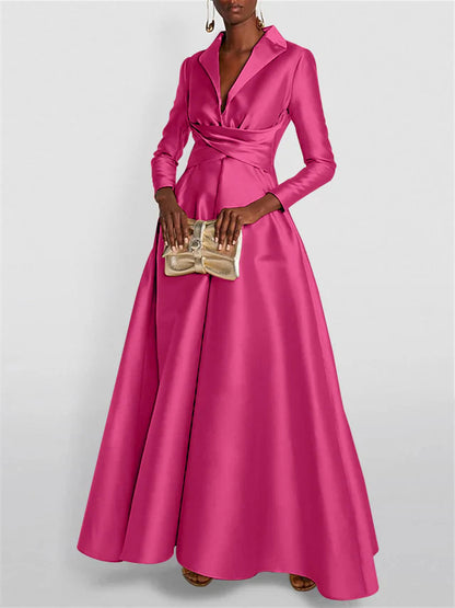 Long Sleeves V Neck Floor-length A Line Evening Dress