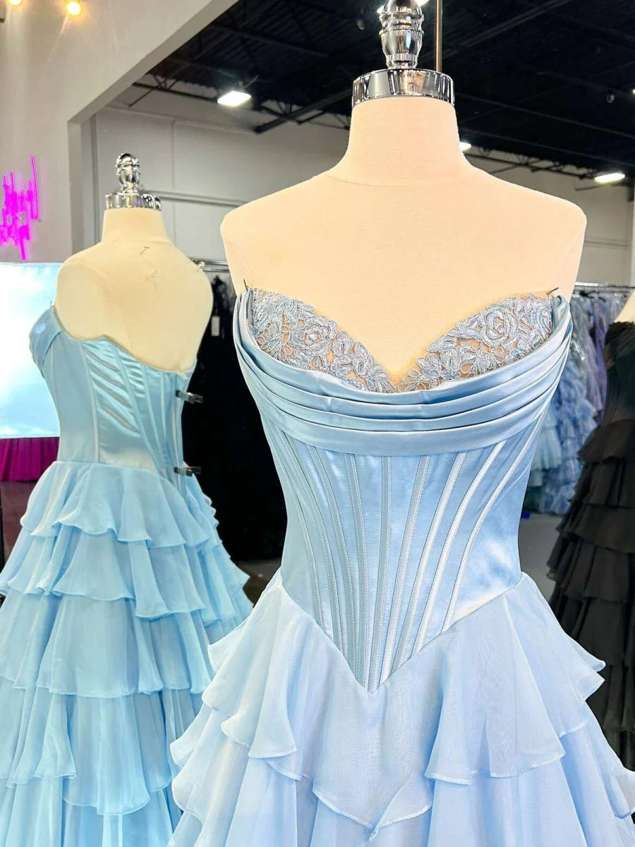 Split Strapless Ruffle Long A Line Prom Dress