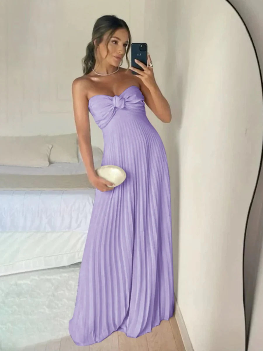 Light Pink Strapless Chiffon A Line Long Prom Dress