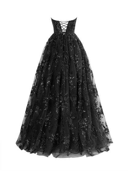 Roycebridal Zara | A Line Strapless Pleating Long Prom Dress With Applique