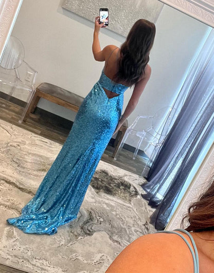 Roycebridal Araceli |Sheath Spaghetti Strap Sequin Prom Dress with Slit