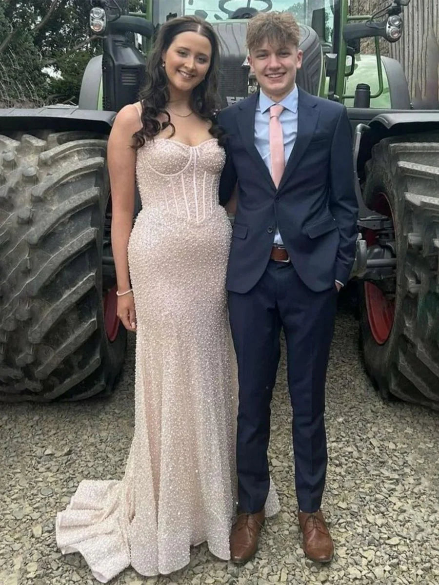 जानेमन सेक्विन बीडिंग मरमेड प्रोम ड्रेस