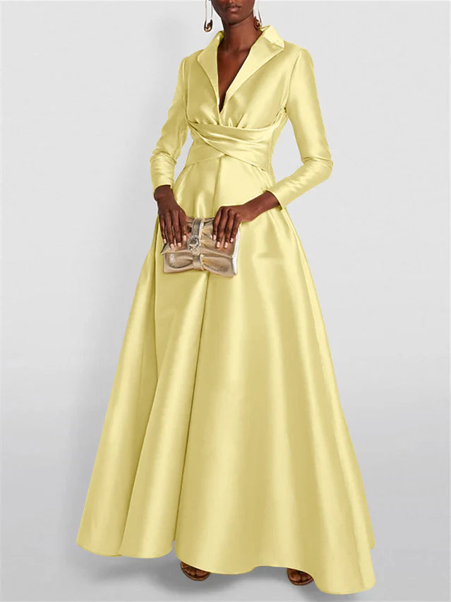 Long Sleeves V Neck Floor-length A Line Evening Dress