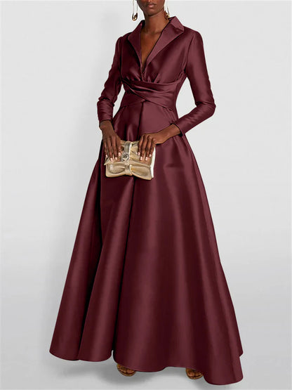 Long Sleeves V Neck Floor-length A Line Evening Dress