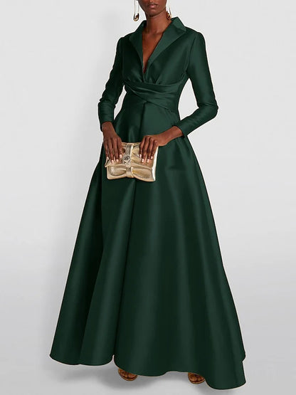 Long Sleeves V Neck Floor-length A Line Evening Dress