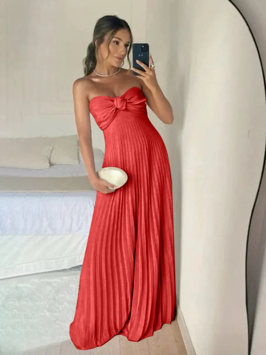 Light Pink Strapless Chiffon A Line Long Prom Dress