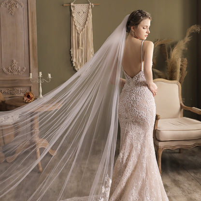 Cathedral Length Bridal Veil Lace Appliqued-Accessories-Viniodress-Ivory-Viniodress