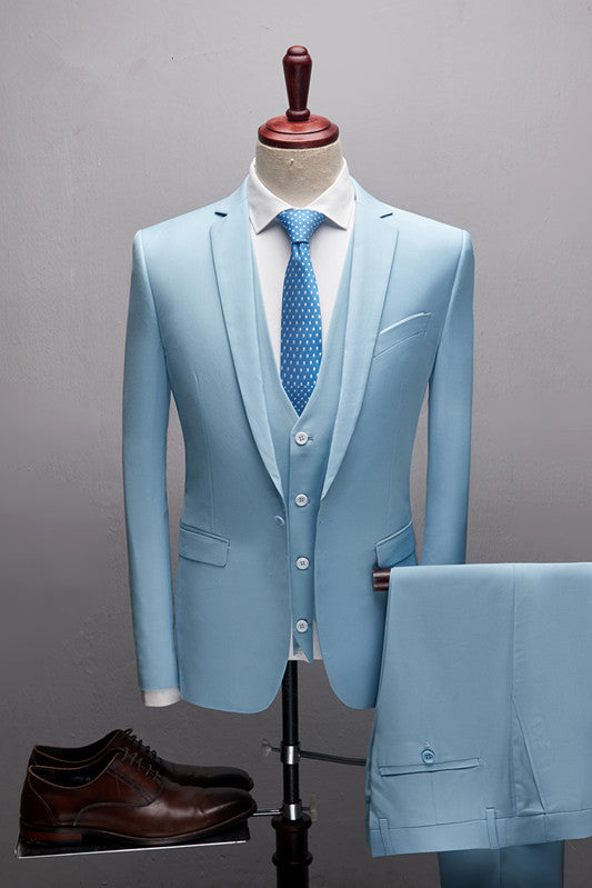 Chic Notched Lapel Sky Blue Three Pieces Prom Outfits s-showprettydress