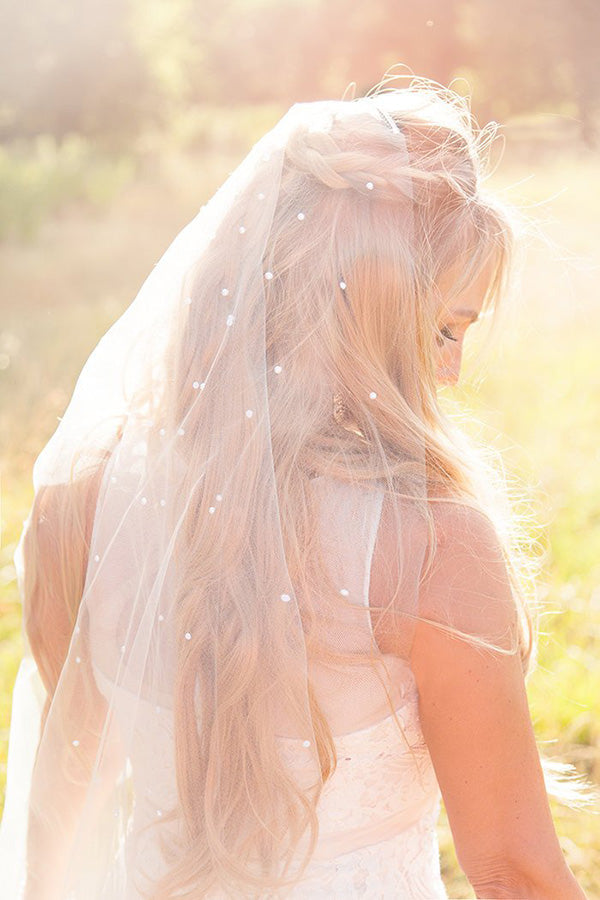 Roycebridal Vintage Tulle With Pearls Short Wedding Veil