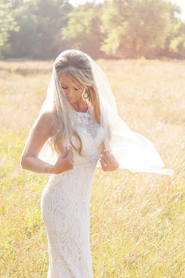 Roycebridal Vintage Tulle With Pearls Short Wedding Veil