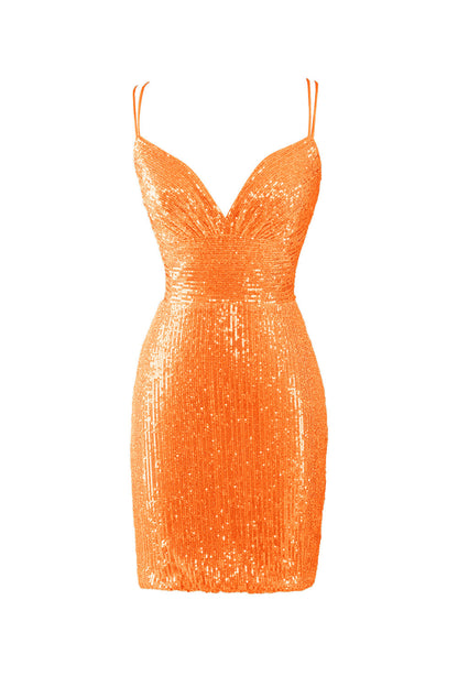 Nigella | Figurbetontes Homecoming-Kleid mit V-Ausschnitt und blauen Pailletten