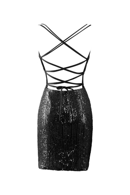 Nigella | Figurbetontes Homecoming-Kleid mit V-Ausschnitt und blauen Pailletten