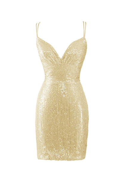 Nigella | Figurbetontes Homecoming-Kleid mit V-Ausschnitt und blauen Pailletten