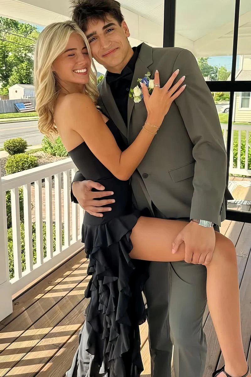 Blaues Neckholder-Abschlussballkleid mit Plissee und Ausschnitten aus Satin in A-Linie