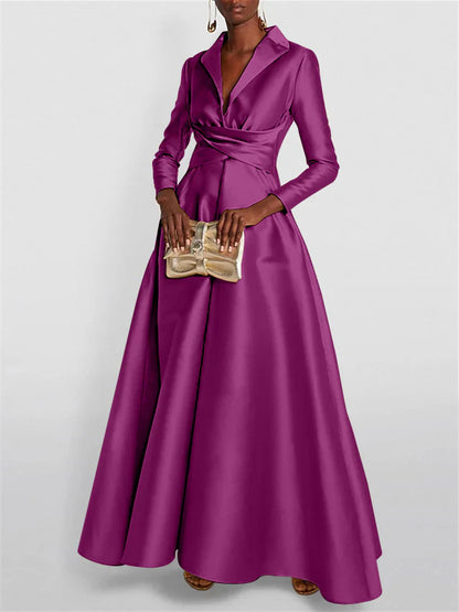 Long Sleeves V Neck Floor-length A Line Evening Dress