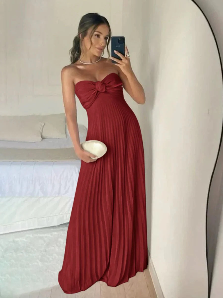 Light Pink Strapless Chiffon A Line Long Prom Dress