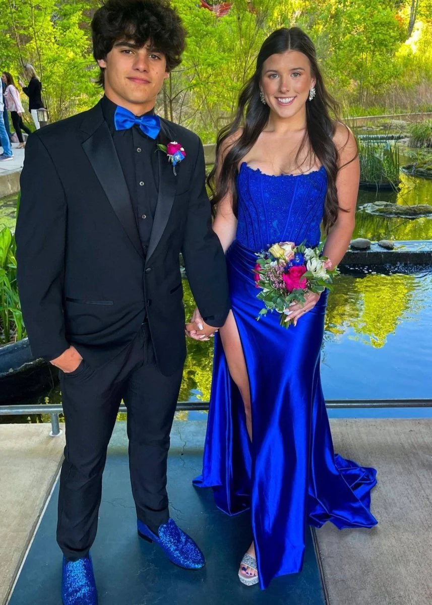 Slit Strapless Corset Sheath Satin Mermaid Prom Dress