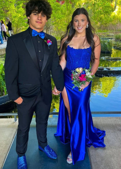 Slit Strapless Corset Sheath Satin Mermaid Prom Dress