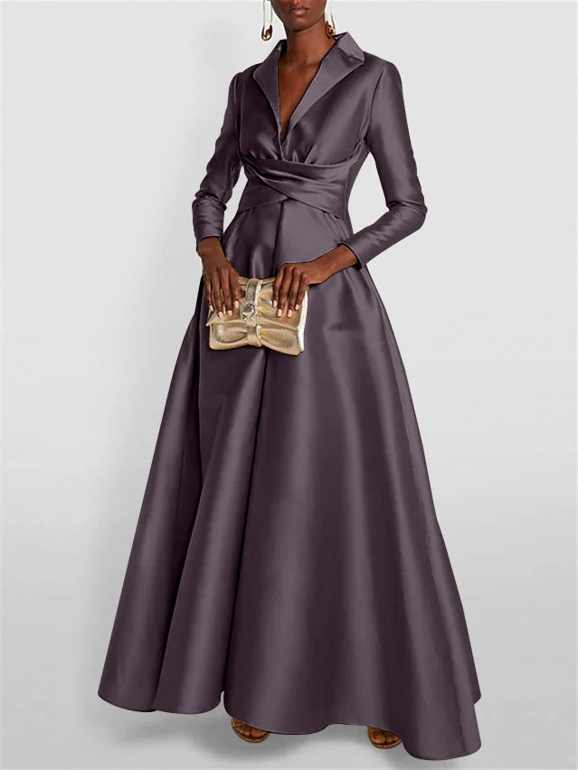 Long Sleeves V Neck Floor-length A Line Evening Dress