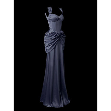 V-Ausschnitt Langarm Spitze Perlen Top A Linie Gothic Schwarzes Brautkleid