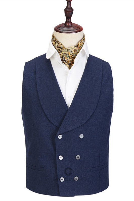 Dark Blue Three-piece Fashion Peaked Lapel Wedding Men Suits Sale-showprettydress