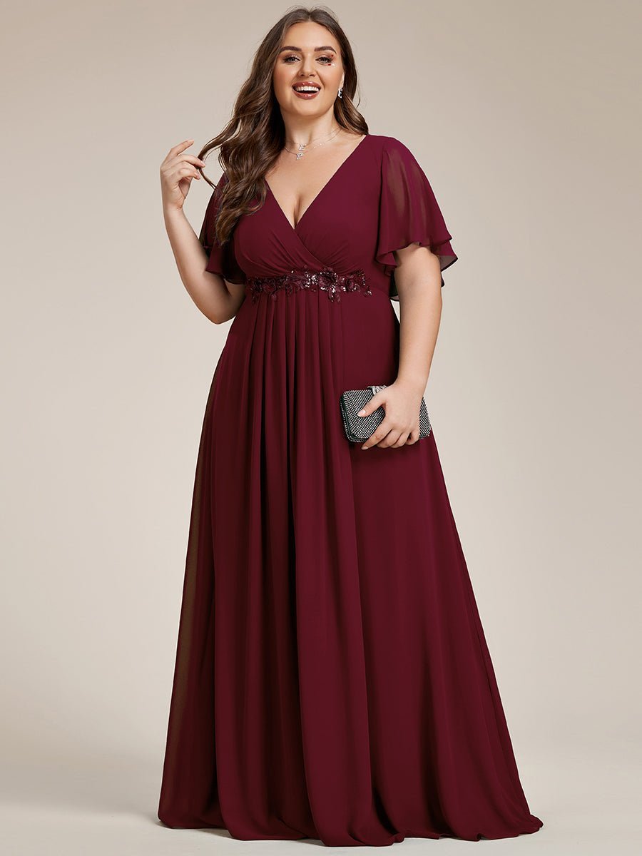 Darnika short sleeve chiffon evening or bridesmaid dress - Bay Bridal and Ball Gowns