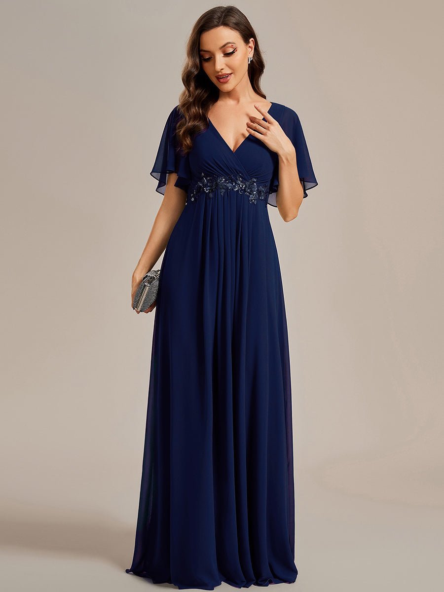 Darnika short sleeve chiffon evening or bridesmaid dress - Bay Bridal and Ball Gowns