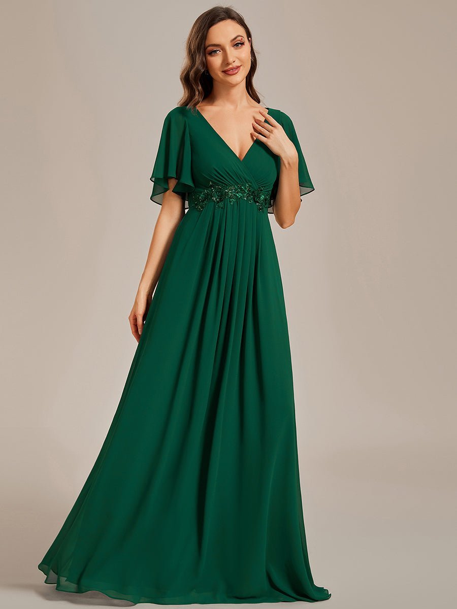 Darnika short sleeve chiffon evening or bridesmaid dress - Bay Bridal and Ball Gowns