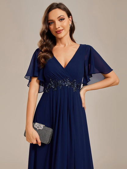 Darnika short sleeve chiffon evening or bridesmaid dress - Bay Bridal and Ball Gowns