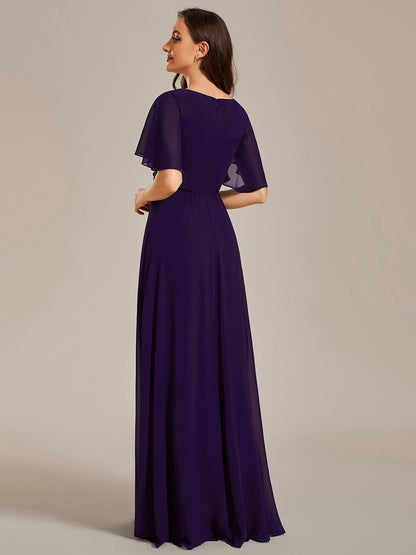 Darnika short sleeve chiffon evening or bridesmaid dress - Bay Bridal and Ball Gowns