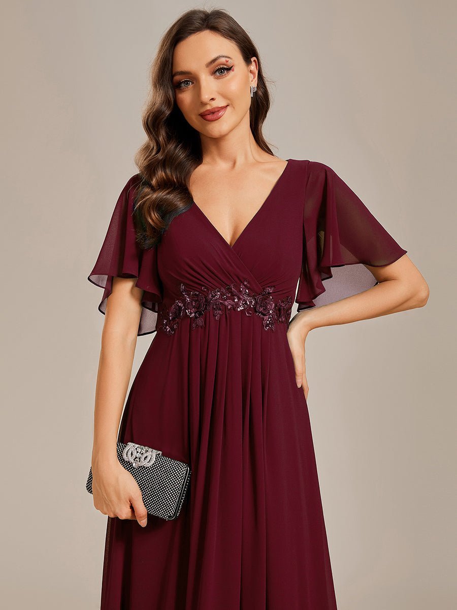 Darnika short sleeve chiffon evening or bridesmaid dress - Bay Bridal and Ball Gowns