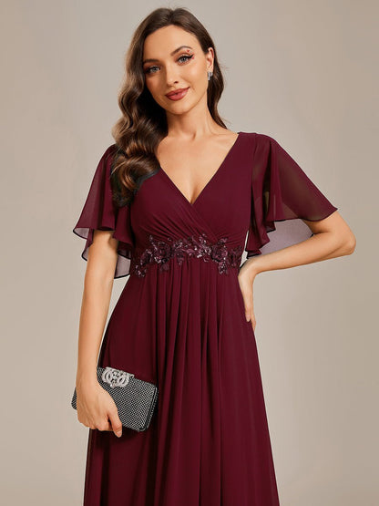 Darnika short sleeve chiffon evening or bridesmaid dress - Bay Bridal and Ball Gowns