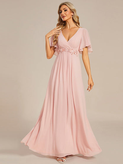 Darnika short sleeve chiffon evening or bridesmaid dress - Bay Bridal and Ball Gowns