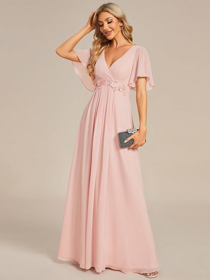 Darnika short sleeve chiffon evening or bridesmaid dress - Bay Bridal and Ball Gowns