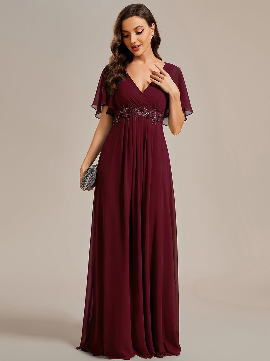 Darnika short sleeve chiffon evening or bridesmaid dress - Bay Bridal and Ball Gowns