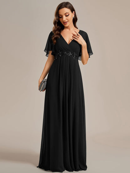 Darnika short sleeve chiffon evening or bridesmaid dress - Bay Bridal and Ball Gowns