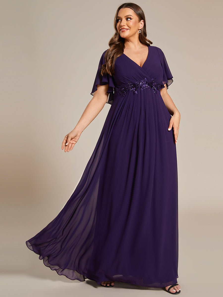 Darnika short sleeve chiffon evening or bridesmaid dress - Bay Bridal and Ball Gowns