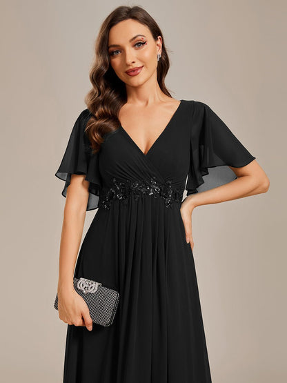 Darnika short sleeve chiffon evening or bridesmaid dress - Bay Bridal and Ball Gowns