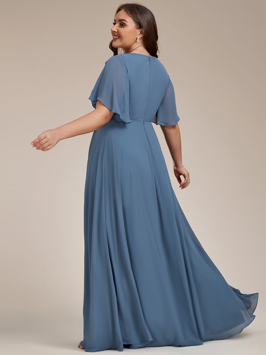 Darnika short sleeve chiffon evening or bridesmaid dress - Bay Bridal and Ball Gowns