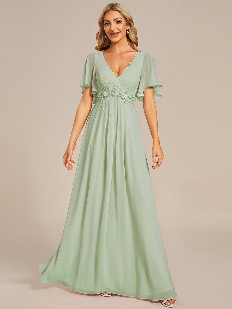 Darnika short sleeve chiffon evening or bridesmaid dress - Bay Bridal and Ball Gowns