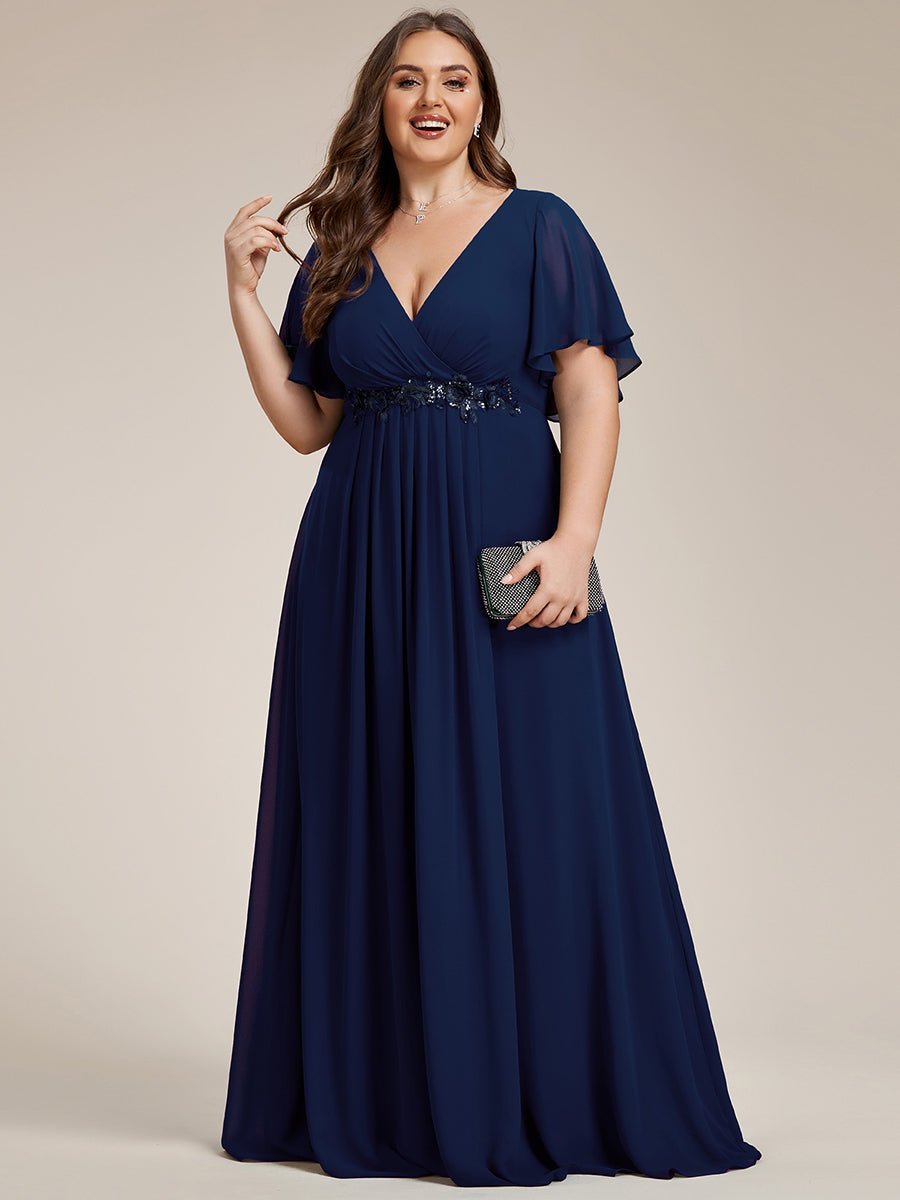 Darnika short sleeve chiffon evening or bridesmaid dress - Bay Bridal and Ball Gowns