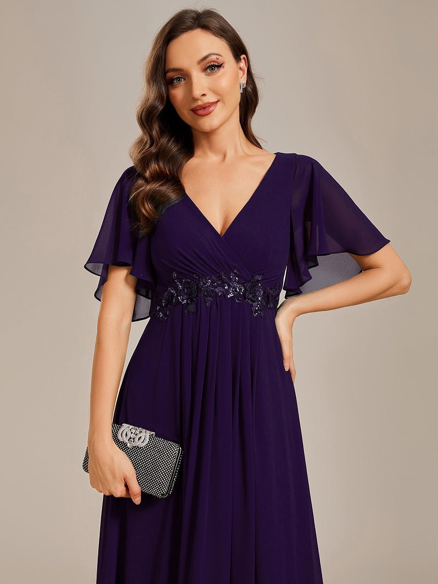 Darnika short sleeve chiffon evening or bridesmaid dress - Bay Bridal and Ball Gowns